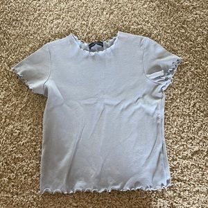 short sleeve blue lettuce trim shirt